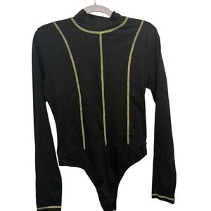 Missguided Black Bodysuit with Neon Green Stitching